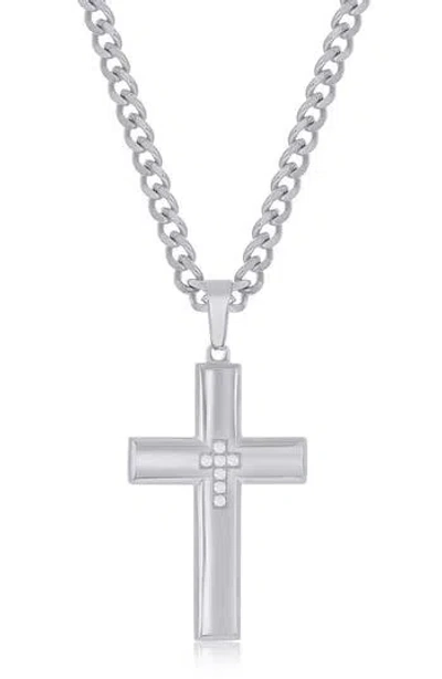 Blackjack Cubic Zirconia Cross Pendant Necklace In Silver
