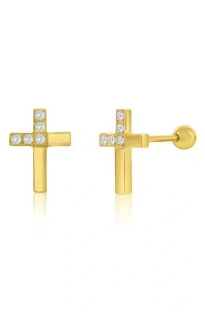 Blackjack Cubic Zirconia Cross Stud Earrings In Gold