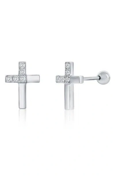 Blackjack Cubic Zirconia Cross Stud Earrings In Metallic