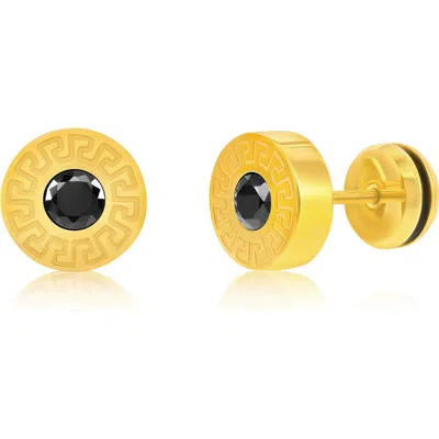 Blackjack Cubic Zirconia Greek Key Round Stud Earrings In Gold