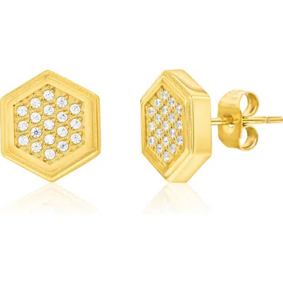 Blackjack Cubic Zirconia Hexagon Stud Earrings In Gold