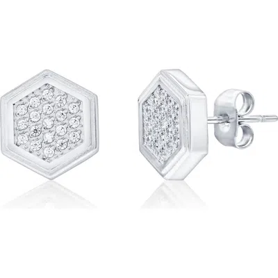 Blackjack Cubic Zirconia Hexagon Stud Earrings In Silver