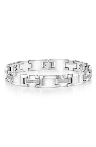 Blackjack Cubic Zirconia Magnetic Tungsten Chain Bracelet In Silver