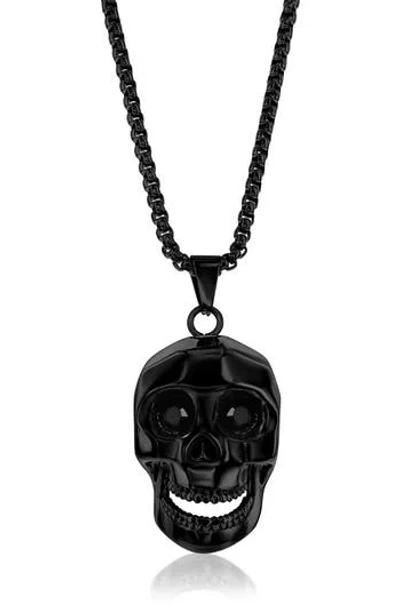 Blackjack Cubic Zirconia Skull Pendant Necklace In Black