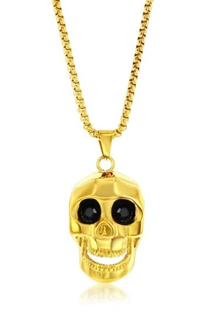 Blackjack Cubic Zirconia Skull Pendant Necklace In Gold