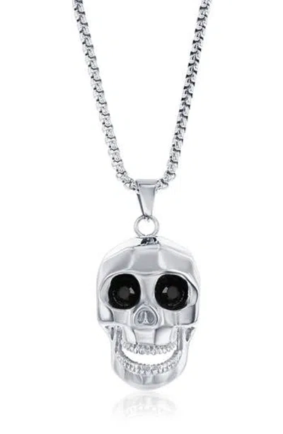 Blackjack Cubic Zirconia Skull Pendant Necklace In Silver