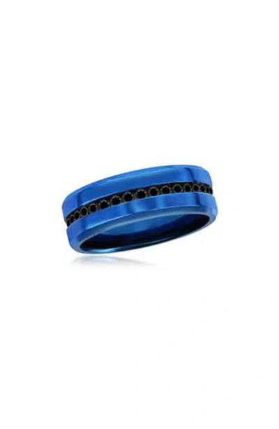Blackjack Cz Eternity Band Ring In Blue/black