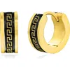 Blackjack Greek Key Hoop Earrings In Black/gold