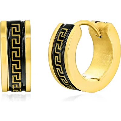 Blackjack Greek Key Hoop Earrings In Black/gold