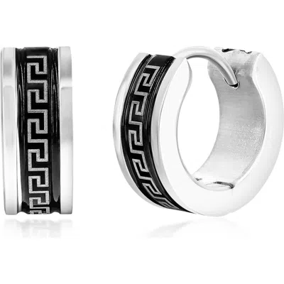 Blackjack Greek Key Hoop Earrings In Black/silver