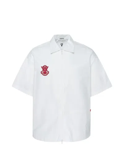 Blackjack Logo-patch Zip-up Shirt In White