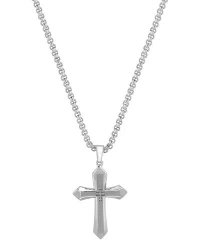 Blackjack Men's Cubic Zirconia Cross 24" Pendant Necklace In Stainless Steel