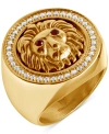 BLACKJACK MEN'S CUBIC ZIRCONIA LION HEAD HALO RING IN GOLD-TONE ION-PLATED STAINLESS STEEL
