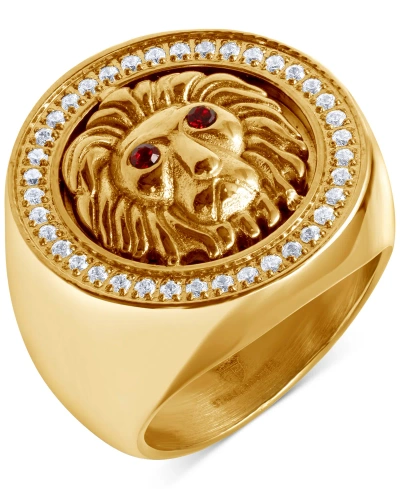 Blackjack Men's Cubic Zirconia Lion Head Halo Ring In Gold-tone Ion-plated Stainless Steel