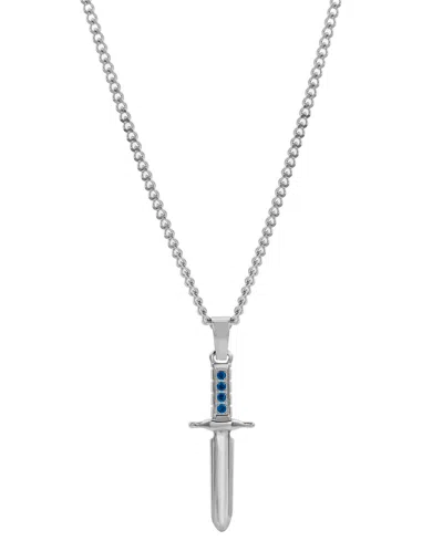 Blackjack Men's Cubic Zirconia Sword 24" Pendant Necklace In Stainless Steel In Blue