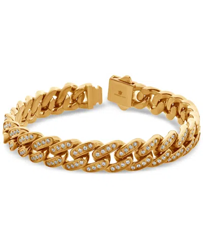 Blackjack Men's Miami Cuban Link Cubic Zirconia Bracelet In Gold-tone Ion-plated Stainless Steel