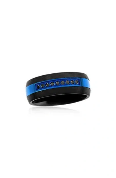 Blackjack Mens' Black & Blue Tungsten Cubic Zirconia Band Ring In Black/blue