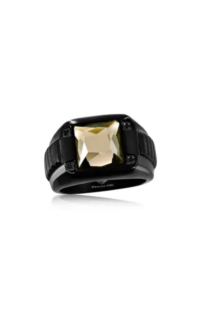 Blackjack Mens' Stainless Steel Spinel & Cz Ring In Gray Spinel