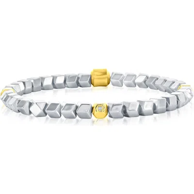 Blackjack Multi-cut Bead Stretch Bracelet In Gold/silver