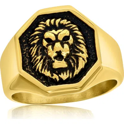 Blackjack Oxidized Lion's Head Signet Ring In Gold