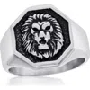Blackjack Oxidized Lion's Head Signet Ring In Silver