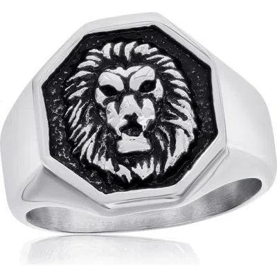 Blackjack Oxidized Lion's Head Signet Ring In Silver