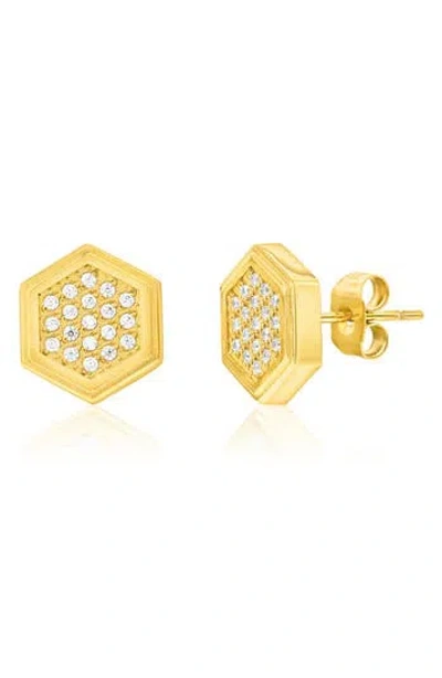 Blackjack Pavé Cubic Zirconia Hexagon Stud Earrings