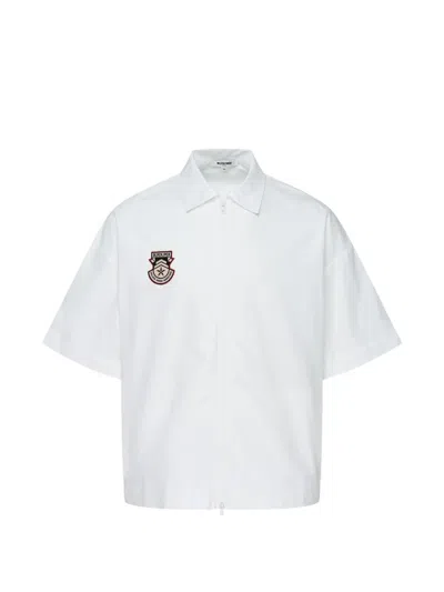 Blackjack Slacker Logo-patch Zip-up Shirt In White