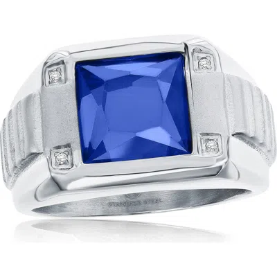 Blackjack Spinel & Cubic Zirconia Signet Ring In Blue