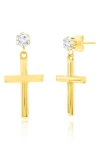 Blackjack Stainless Steel & Cz Cross Drop Earrings In Gold