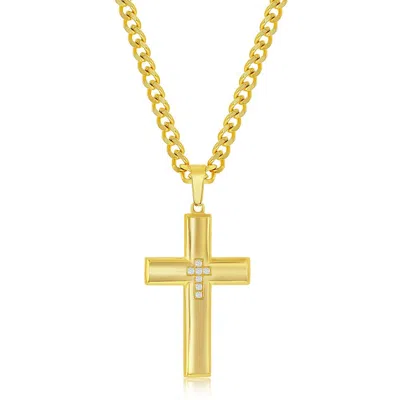 Blackjack Stainless Steel & Cz Cross Necklace - Gold Plated