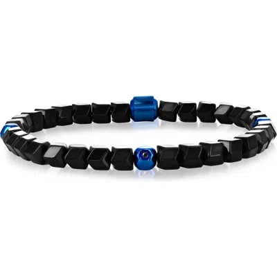 Blackjack Stainless Steel Bead Bracelet In Black/blue
