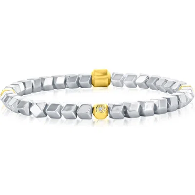 Blackjack Stainless Steel Bead Bracelet In Metallic