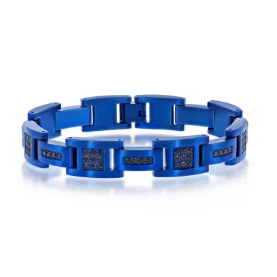 Blackjack Stainless Steel Black-cz Link Bracelet In Blue