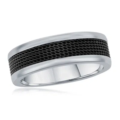 Blackjack Stainless Steel Black Mesh Inlay Polished Band Ring