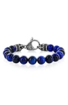 Blackjack Stainless Steel Blue Tiger's Eye Beaded Bracelet In Blue Tiger Eye