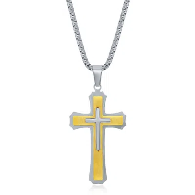 Blackjack Stainless Steel Gold & Silver 3d Cross Necklace