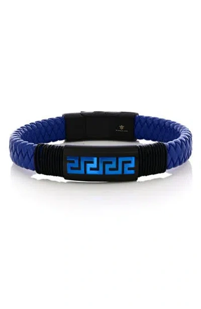 Blackjack Stainless Steel Greek Key Woven Leather Bracelet