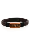 Blackjack Stainless Steel Greek Key Woven Leather Bracelet