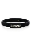 Blackjack Stainless Steel Greek Key Woven Leather Bracelet