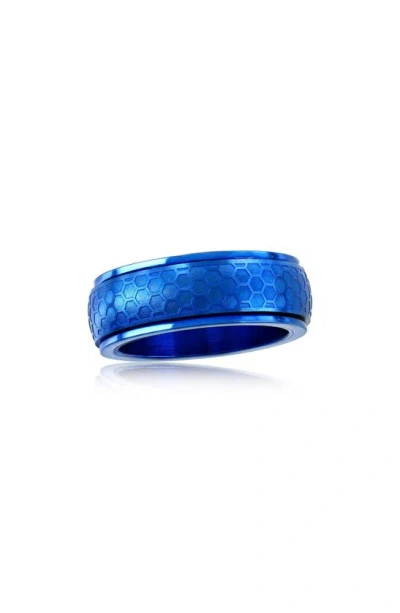 Blackjack Stainless Steel Honeycomb Spinner Ring In Blue