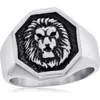 Blackjack Stainless Steel Lion Signet Ring In Oxidized Stainless
