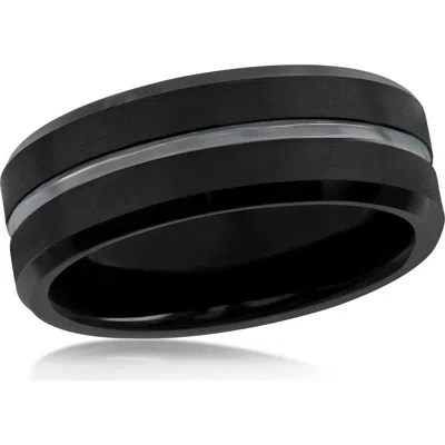 Blackjack Stripe Tungsten Ring In Black