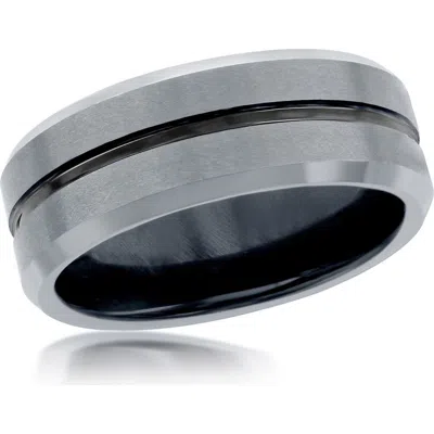Blackjack Stripe Tungsten Ring In Grey