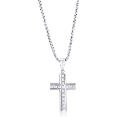 Blackjack Textured Pyramid Cross Pendant Necklace In Silver