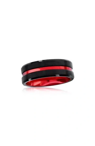 Blackjack Tungsten Two-tone Ring In Black/red