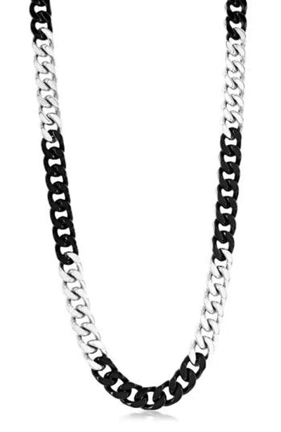 Blackjack Two-tone Cuban Chain Necklace In Black/silver