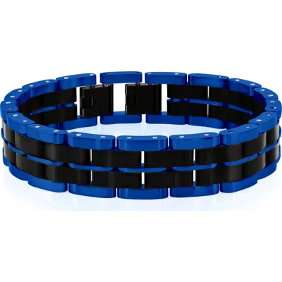 Blackjack Two-tone Striped Link Bracelet In Black/blue