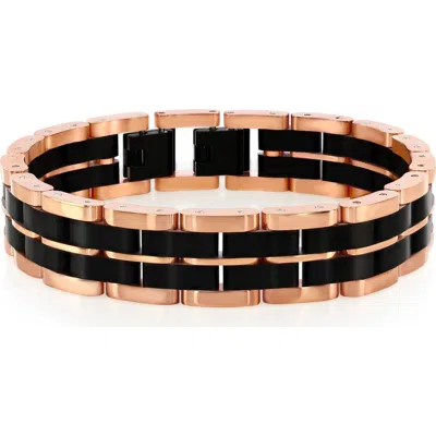 Blackjack Two-tone Striped Link Bracelet In Black/rose Gold