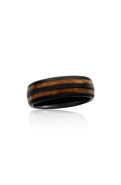 Blackjack Wood & Black Tungsten Band Ring In Brown